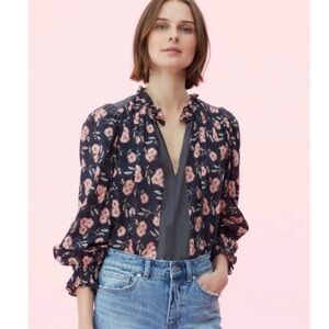 Rebecca Taylor Floral Blouse in Navy and Pink